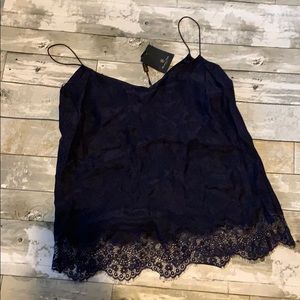 Navy massimo dutti silk cami lace trim size 4 not with a tag anymore